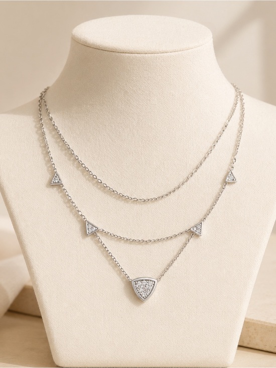 Kendra Scott Jewelry - Kendra Scott Silver Layered Crystal Triangle Necklace NWT